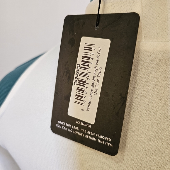 NWT Pretty Little Thing white crepe Bardot high neck cutout crop top size 2 US - Picture 5 of 7